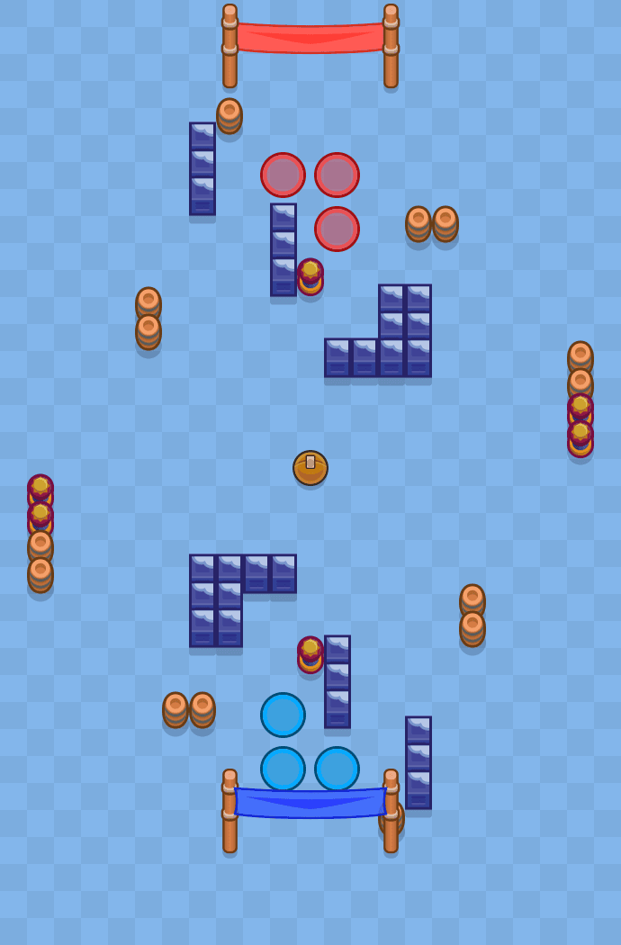 Overhead view of the Slippery Showdown map in Brawl Hockey in Brawl Stars