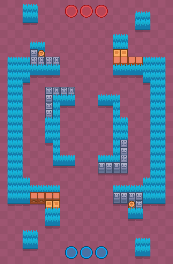 Vista aérea do mapa Forte de gemas no modo PIQUE-GEMA de Brawl Stars