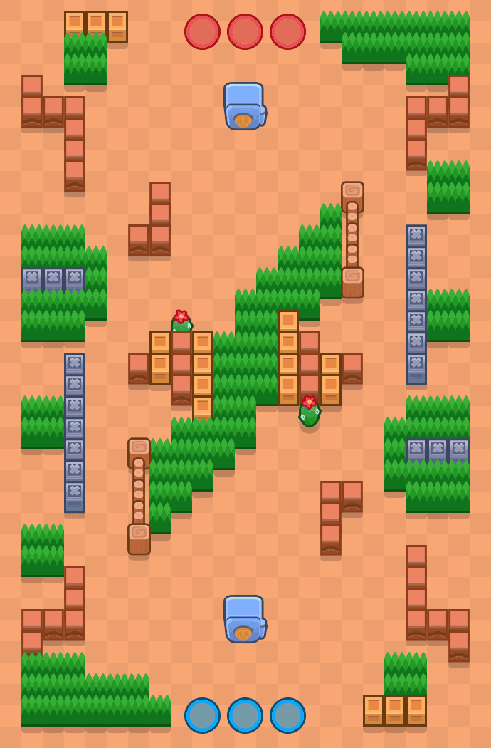Vista dall'alto della mappa Battigia ustionante nella modalità RAPINA di Brawl Stars