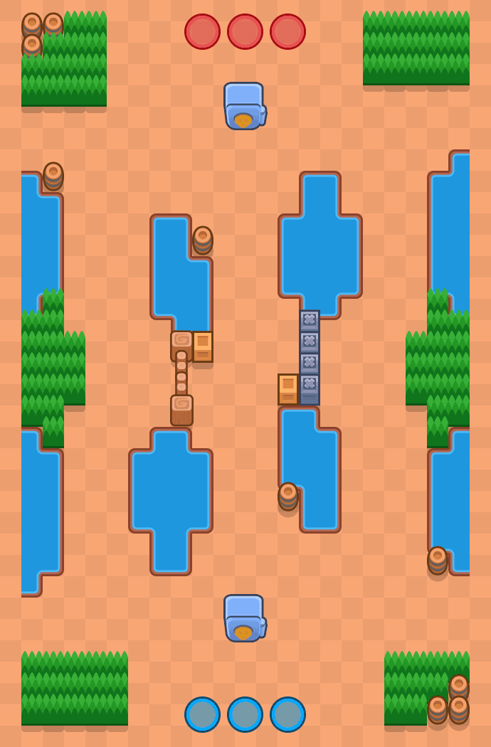 Draufsicht der Karte Brückenschlagen im Modus TRESORRAUB von Brawl Stars