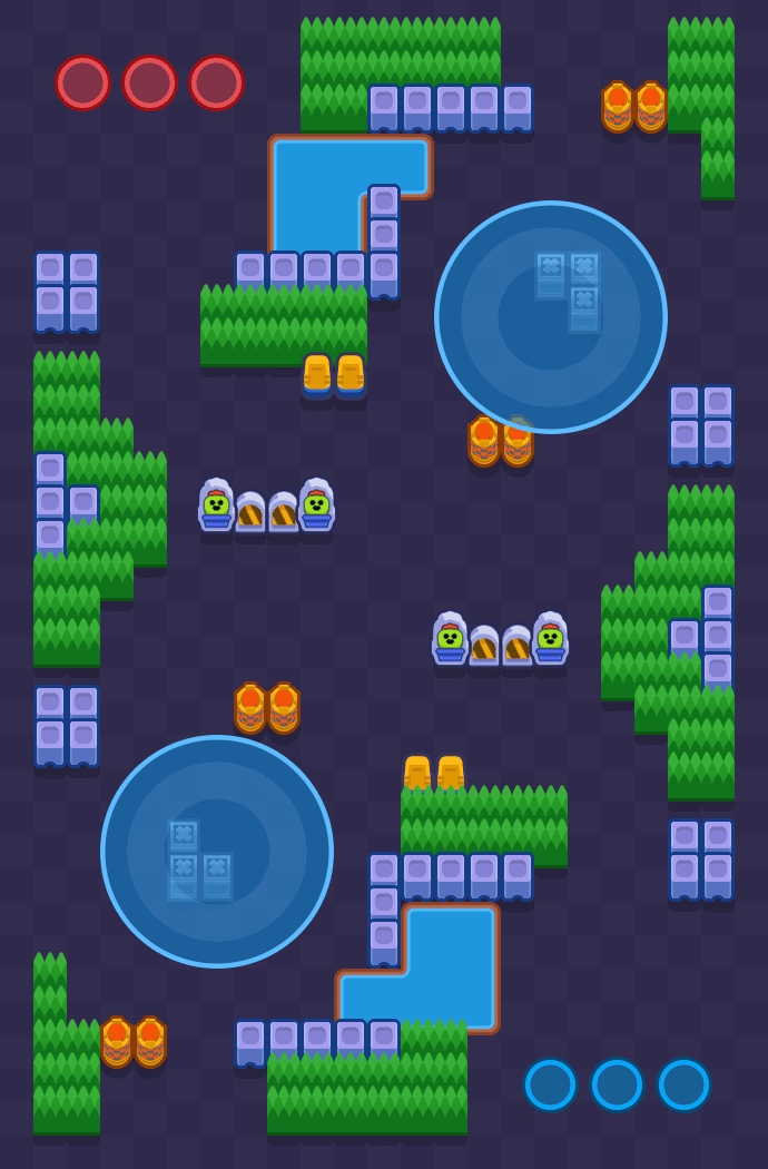Draufsicht der Karte Parallele Plays im Modus HOTZONE von Brawl Stars