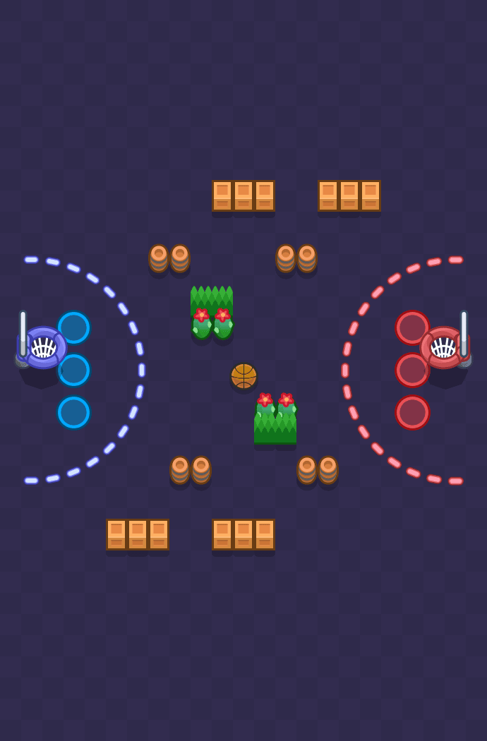 Vista dall'alto della mappa Tripla doppia nella modalità BASKET BRAWL di Brawl Stars