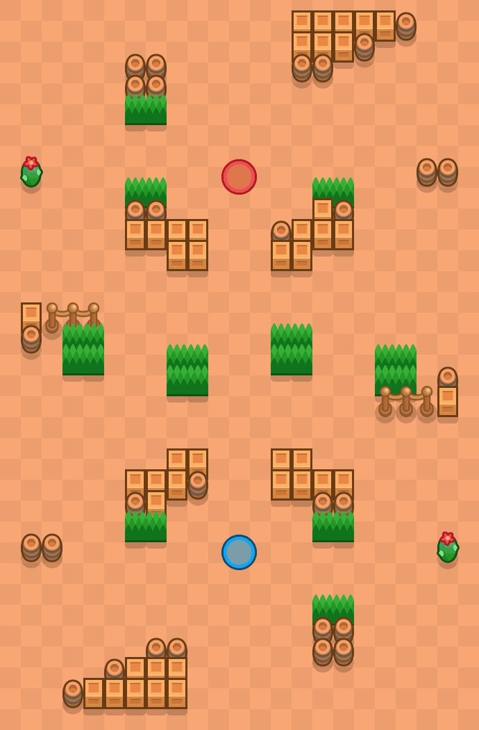 Draufsicht der Karte Keine Ausreden im Modus KOPFGELDJAGD von Brawl Stars