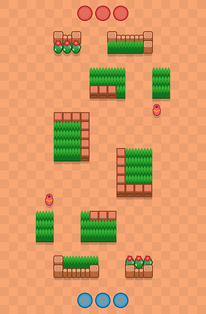 Vista dall'alto della mappa Nascondiglio nella modalità RICERCATI di Brawl Stars