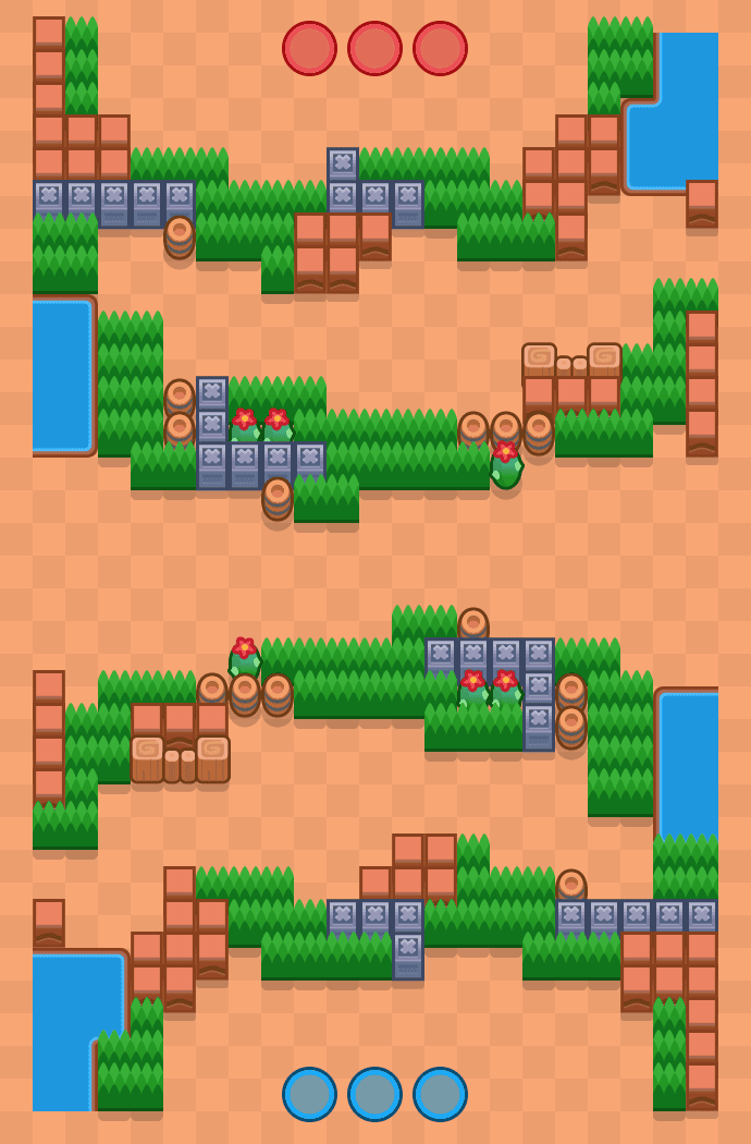 Vista dall'alto della mappa Arena stratificata nella modalità RICERCATI di Brawl Stars