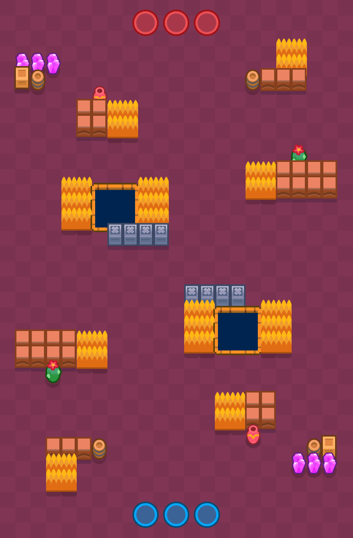 Vista aérea do mapa Campo de tiro no modo CAÇA-ESTRELAS de Brawl Stars