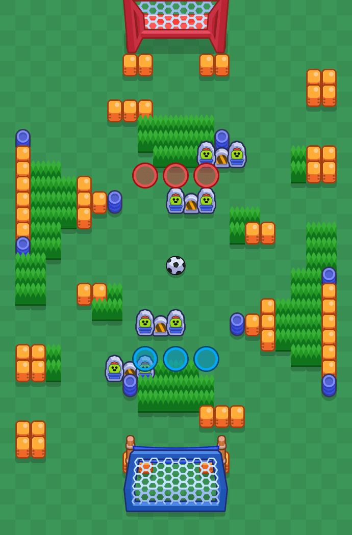 Draufsicht der Karte Grasknoten im Modus BRAWLBALL von Brawl Stars