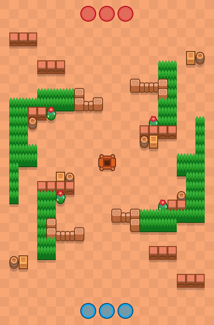 Draufsicht der Karte Purzelbäume im Modus JUWELENJAGD von Brawl Stars