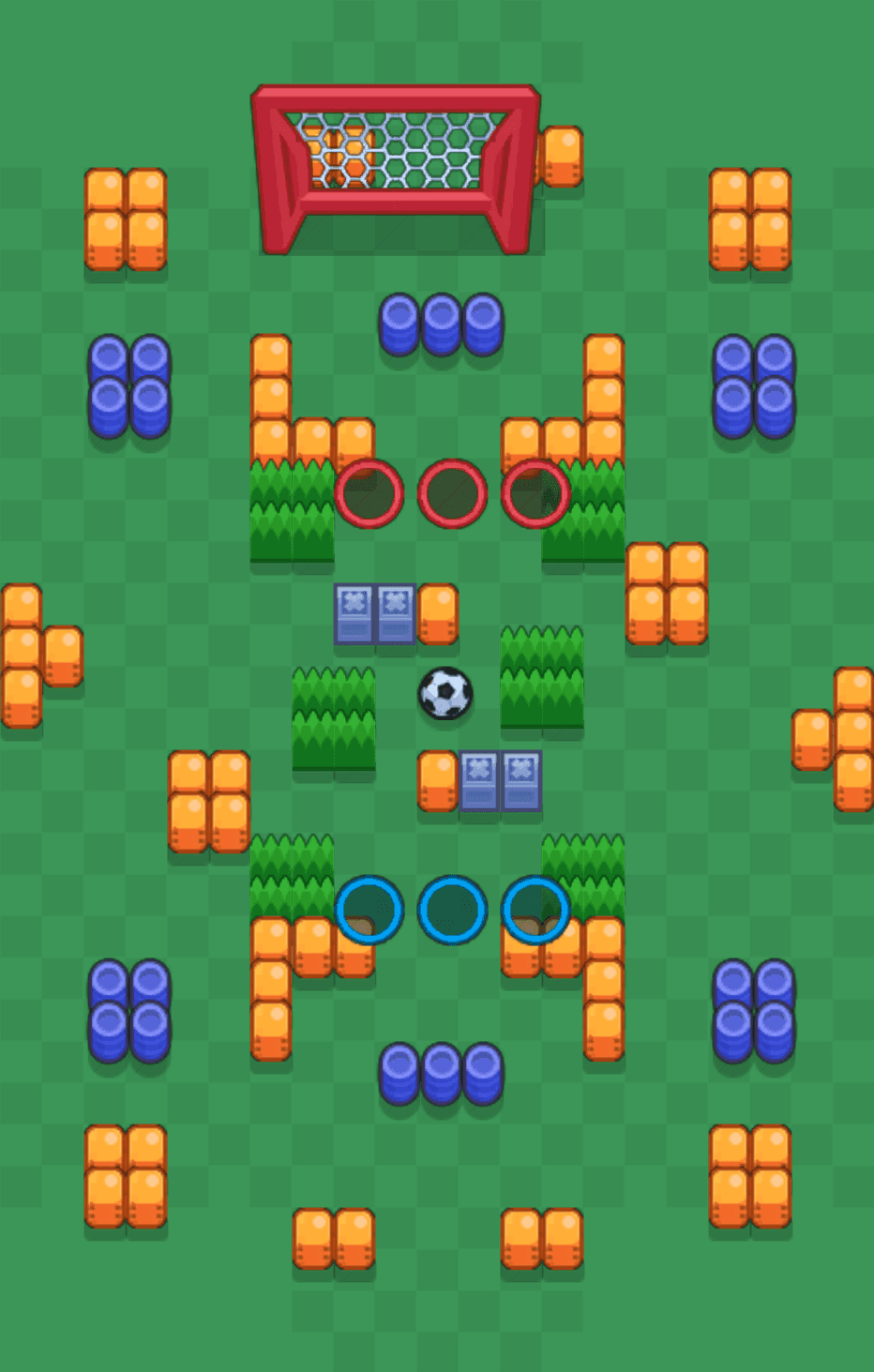Brawl Stars'ta SAVAŞ TOPU modundaki Top Sürme haritasının kuş bakışı görünümü