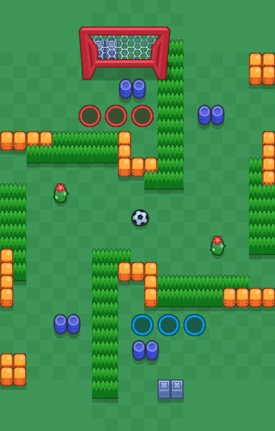 Overhead view of the Pump It Up map in Brawl Ball in Brawl Stars